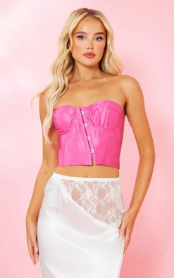 Hot Pink Satin Boned Hook And Eye Asymmetric Corset