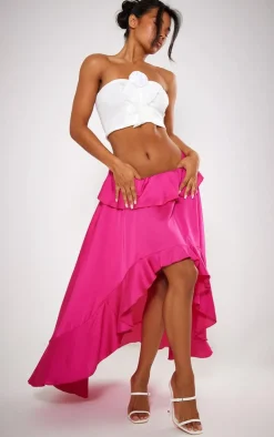 Hot Pink Satin Waterfall Front Maxi Skirt