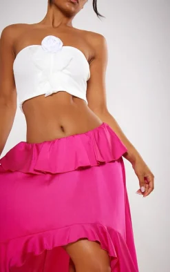 Hot Pink Satin Waterfall Front Maxi Skirt