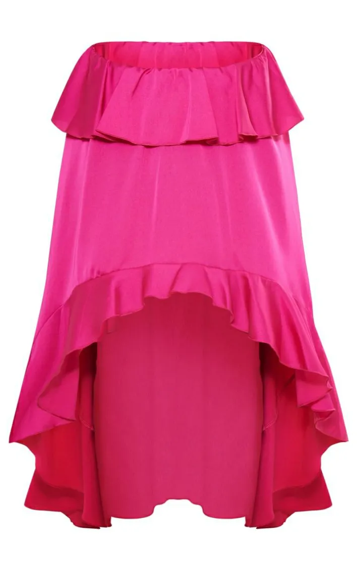 Hot Pink Satin Waterfall Front Maxi Skirt