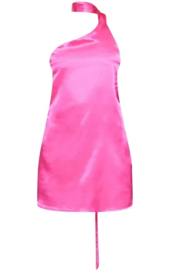 Hot Pink Scarf Detail Satin Shift Dress