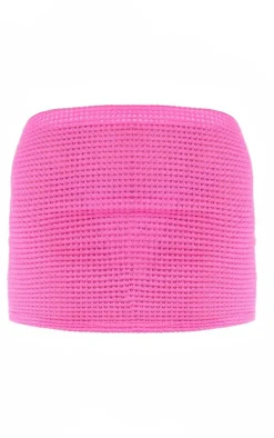 Hot Pink Sheer Waffle Low Rise Micro Mini Skirt