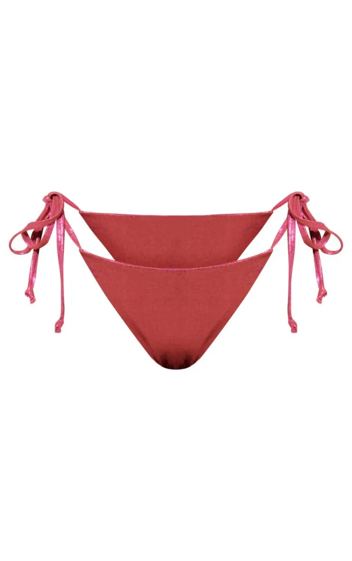 Hot Pink Shimmer Tie Side Bikini Bottoms