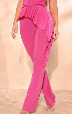 Hot Pink Slinky Flared Pants