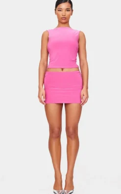 Hot Pink Slinky Low Rise Micro Skirt