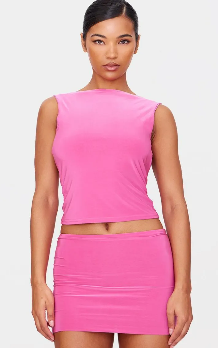 Hot Pink Slinky Low Rise Micro Skirt
