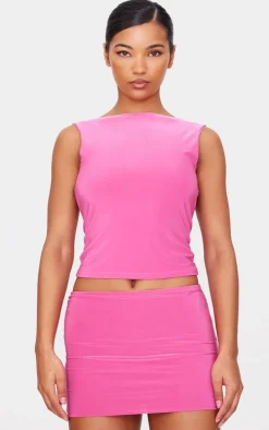 Hot Pink Slinky Open Back Longline Top