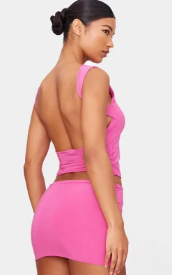 Hot Pink Slinky Open Back Longline Top