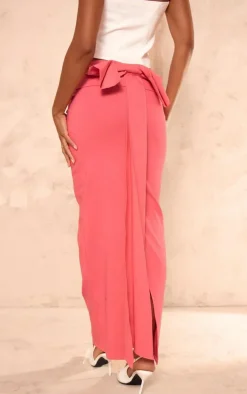 Hot Pink Stretch Woven Oversized Bow Detail Maxi Skirt