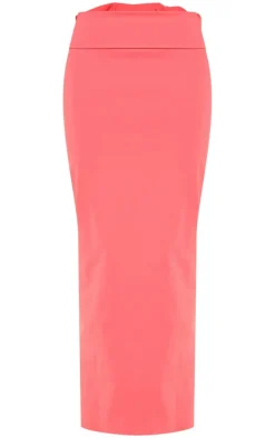 Hot Pink Stretch Woven Oversized Bow Detail Maxi Skirt