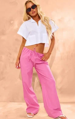 Hot Pink Structured Linen Look Drawstring Elasticated Pants