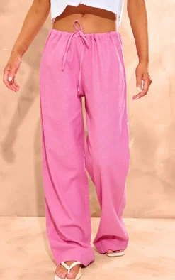 Hot Pink Structured Linen Look Drawstring Elasticated Pants