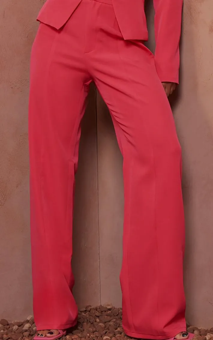 Hot Pink Tailored Wide Leg Pants