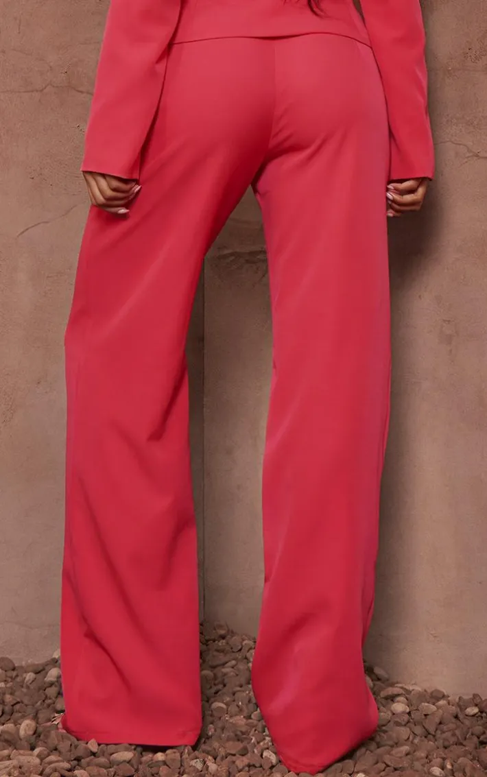 Hot Pink Tailored Wide Leg Pants