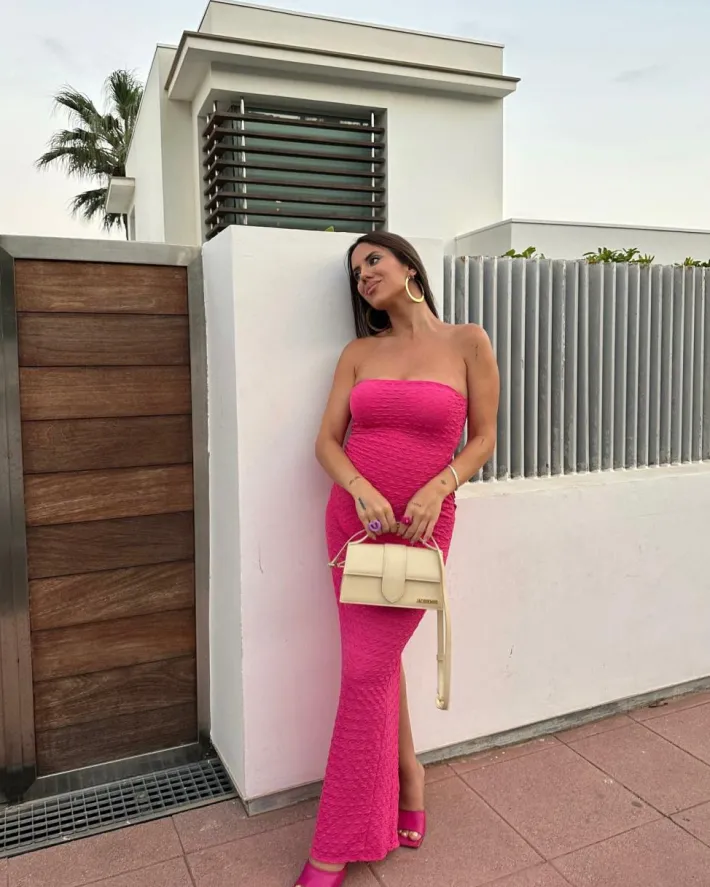 Hot Pink Textured Asymmetric Hem Longline Split Hem Bandeau