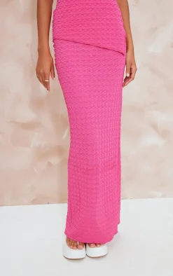 Hot Pink Textured High Waist Maxi Skirt
