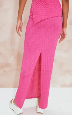 Hot Pink Textured High Waist Maxi Skirt