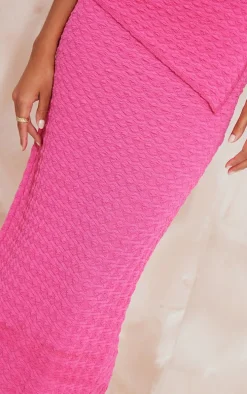 Hot Pink Textured High Waist Maxi Skirt