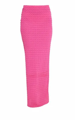 Hot Pink Textured High Waist Maxi Skirt