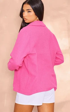 Hot Pink Textured Oversized Structured Minimal Blazer