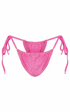 Hot Pink Tie Side Glitter Bikini Bottoms