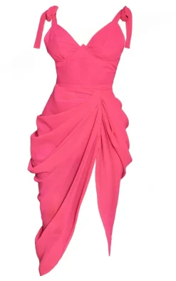 Hot Pink Underwire Detail Draped Midi Dress