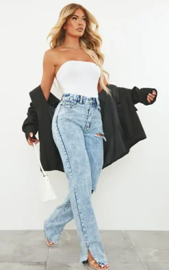 Ice Blue Ripped Split Hem Jeans