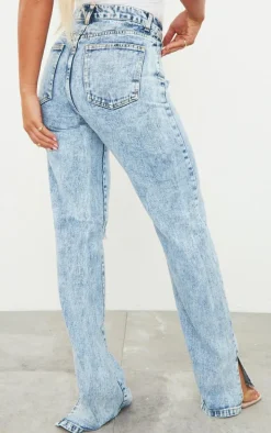 Ice Blue Ripped Split Hem Jeans