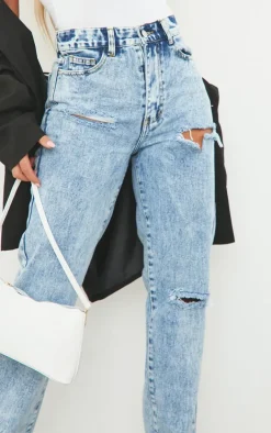 Ice Blue Ripped Split Hem Jeans