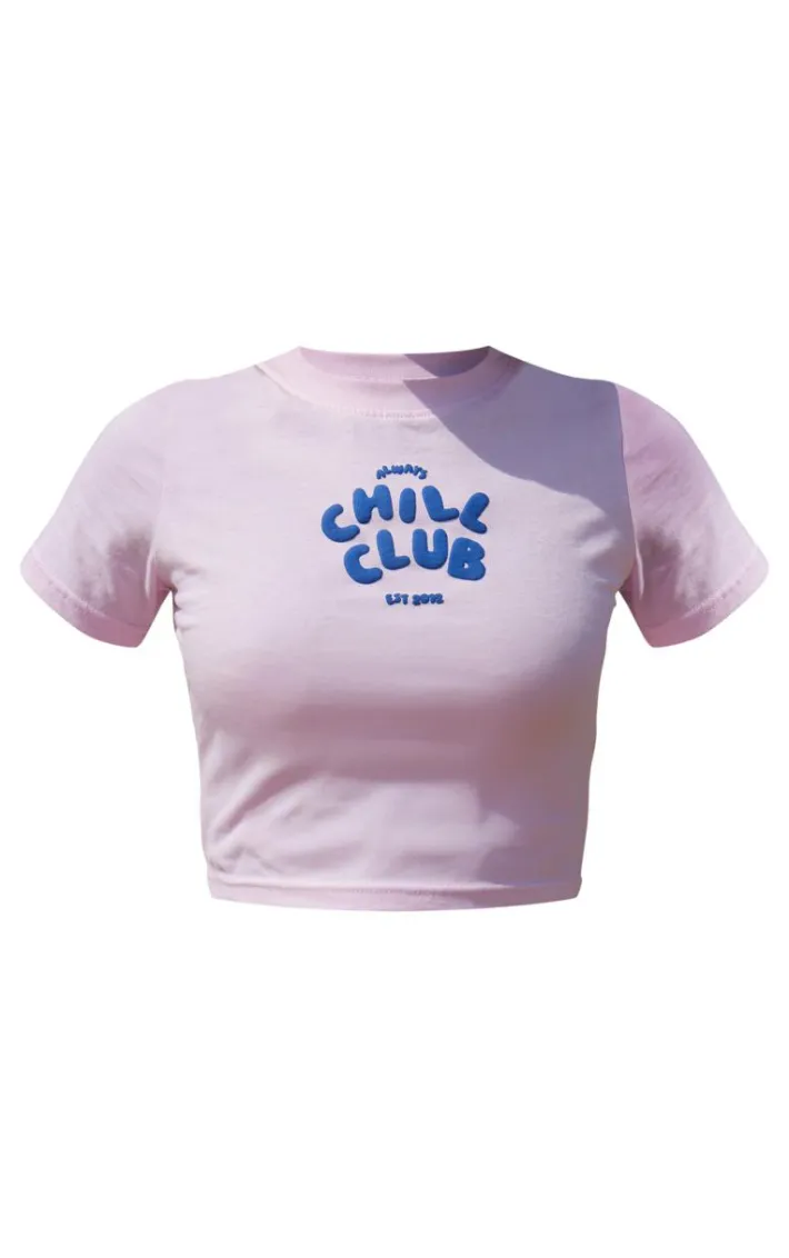 Ice Grey Chill Club Puff Print Cotton Crop Top