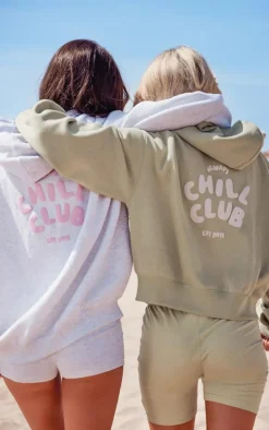 Ice Grey Chill Club Puff Print Oversized Hoodie