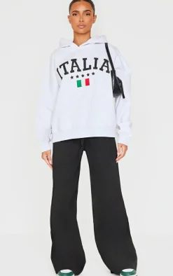Ice Grey Embroidered Italia Print Hoodie