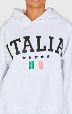 Ice Grey Embroidered Italia Print Hoodie