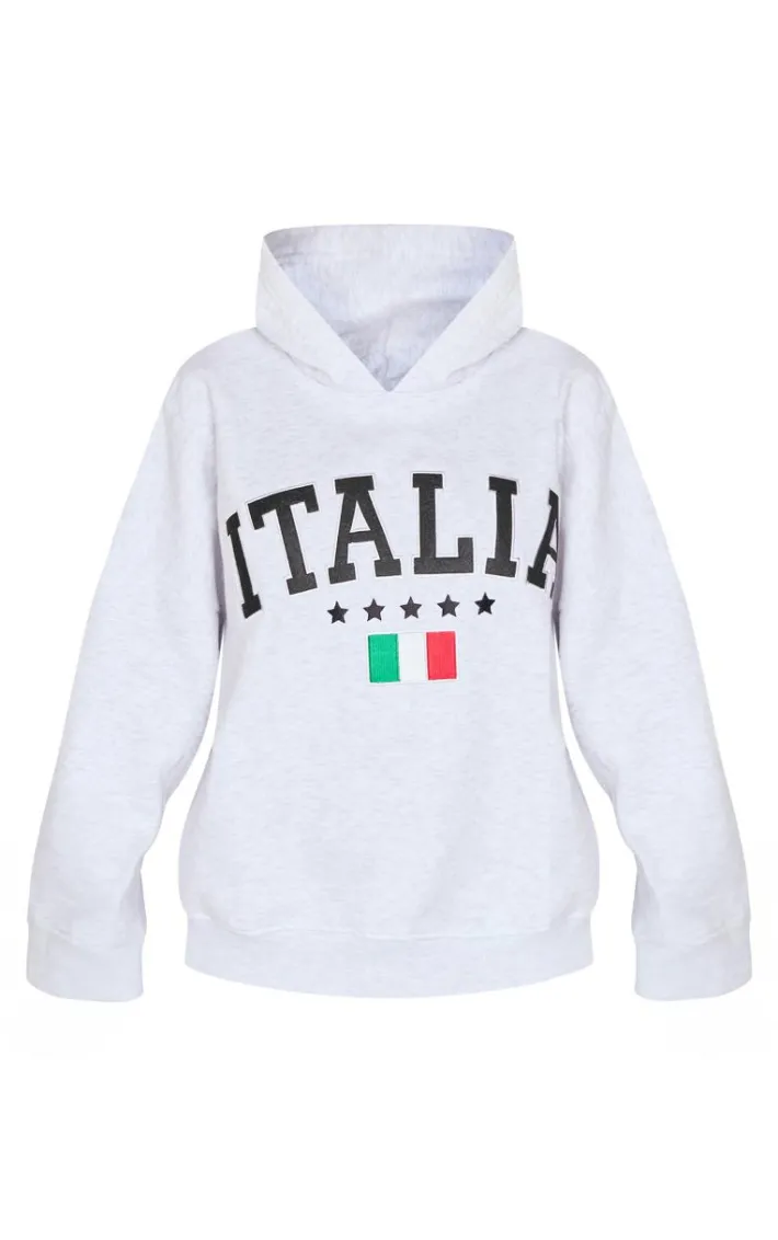 Ice Grey Embroidered Italia Print Hoodie
