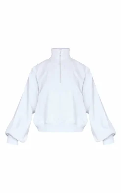 Ice Grey Half Zip Double Pocket Seam Detail Sweatshirt