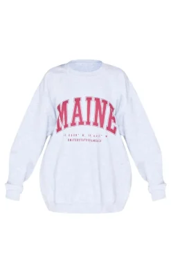 Ice Grey Maine Print Oversized Sweatshirt