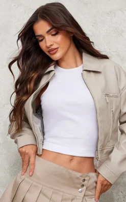 Ice Grey Textured Faux Leather Minimal Biker Jacket