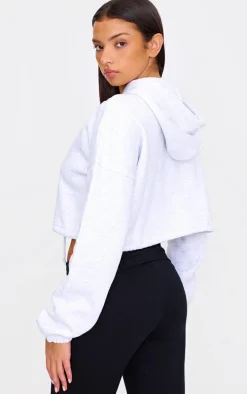 Ice Grey Toggle Waist Zip Up Cropped Hoodie