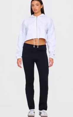 Ice Grey Toggle Waist Zip Up Cropped Hoodie