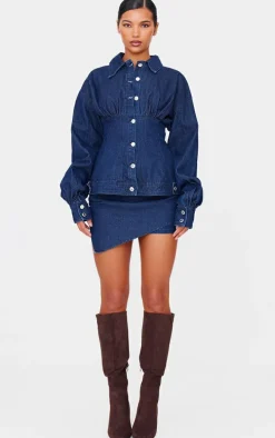 Indigo Asymmetric Layered Panel Denim Mini Skirt