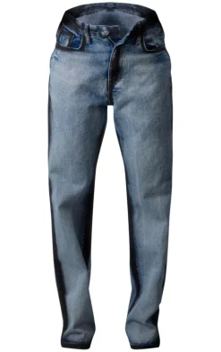 Indigo Blue Wash Contrast Edge Washed Down Straight Leg Denim Jeans