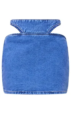 Indigo Blue Wash Cut Out Waistband Denim Mini Skirt