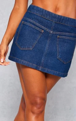 Indigo Blue Wash Pocket Front Reverse Look Denim Mini Skirt