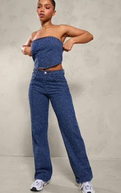 Indigo Bobble Denim High Waist Wide Leg Jean