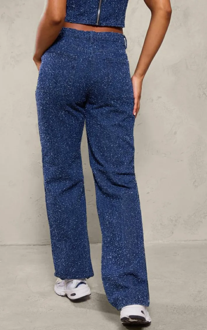 Indigo Bobble Denim High Waist Wide Leg Jean
