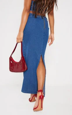 Indigo Buckle Detail Denim Maxi Skirt