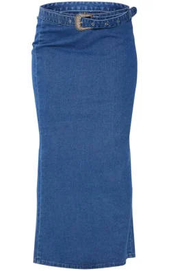 Indigo Buckle Detail Denim Maxi Skirt