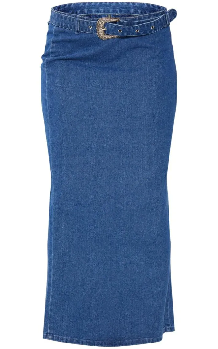 Indigo Buckle Detail Denim Maxi Skirt