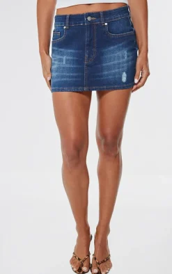 Indigo Button Waistband Denim Mini Skirt