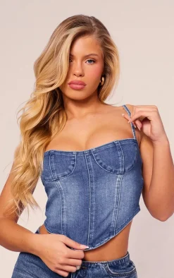 Indigo Cup Detail Dipped Hem Corset